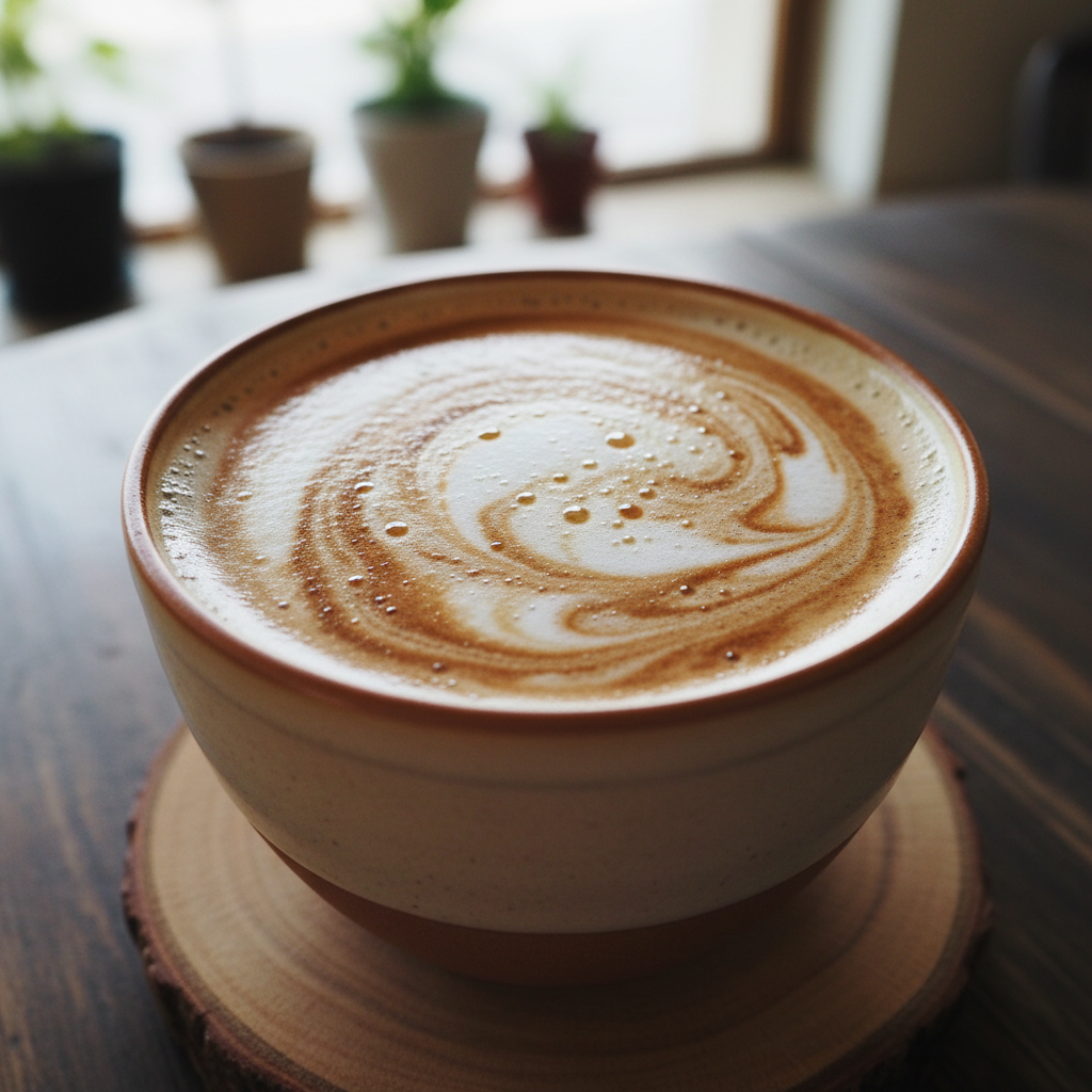Café au lait. Steamed milk w/ Freshly Brewed Coffee