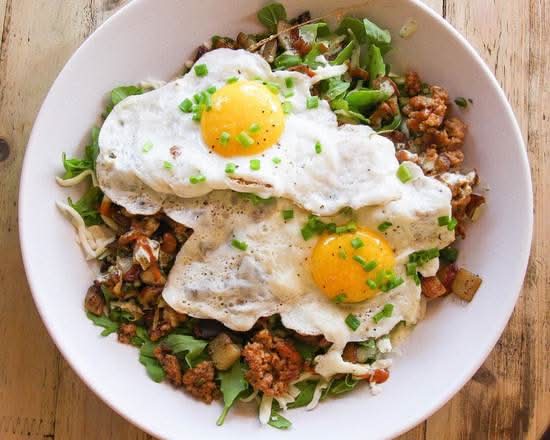 Two eggs. Two eggs, served as a side dish.